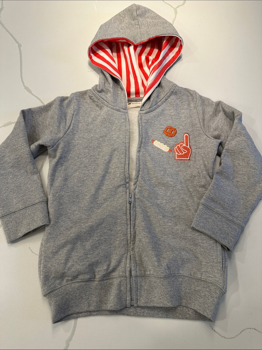 Monica + andy hooded opening day zip up sweatshirt baseball game size 5T ❤️🥨🌭⚾️🍿